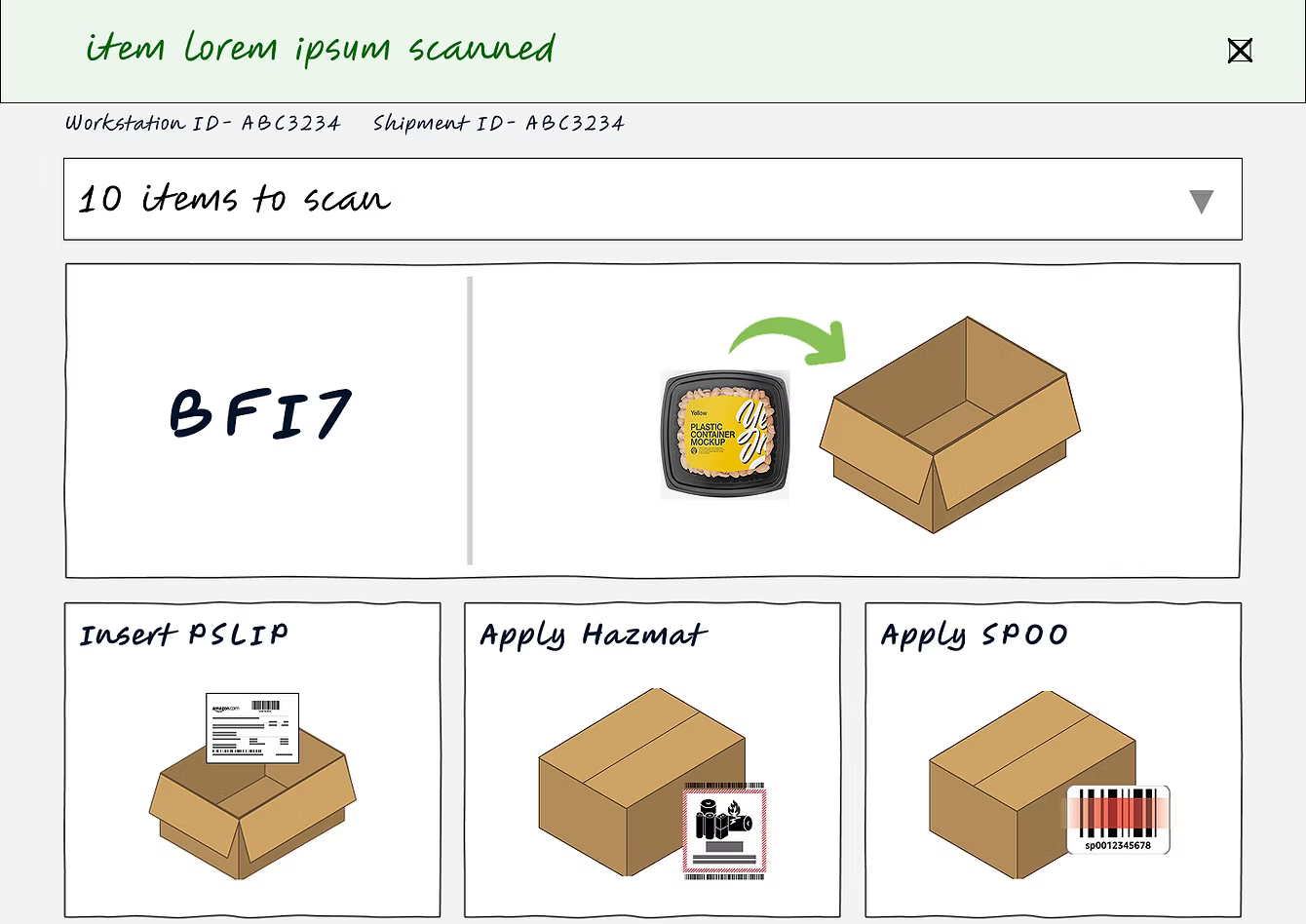 Early PackApp conceptual wireframe